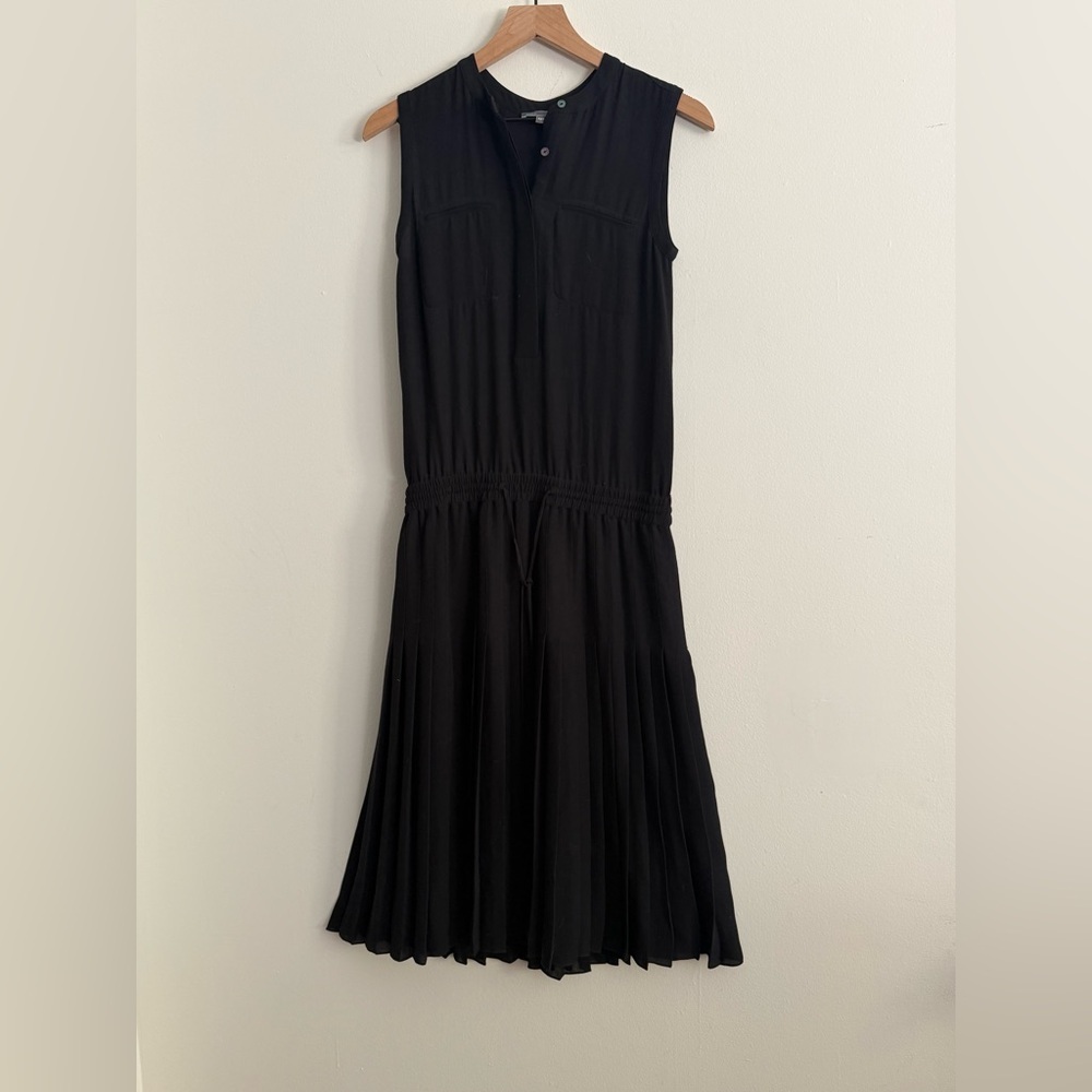 Vince Black Midi Tiered Pleated Sleeveless Tent Dress Size XXS / 00 - Picture 5 of 9